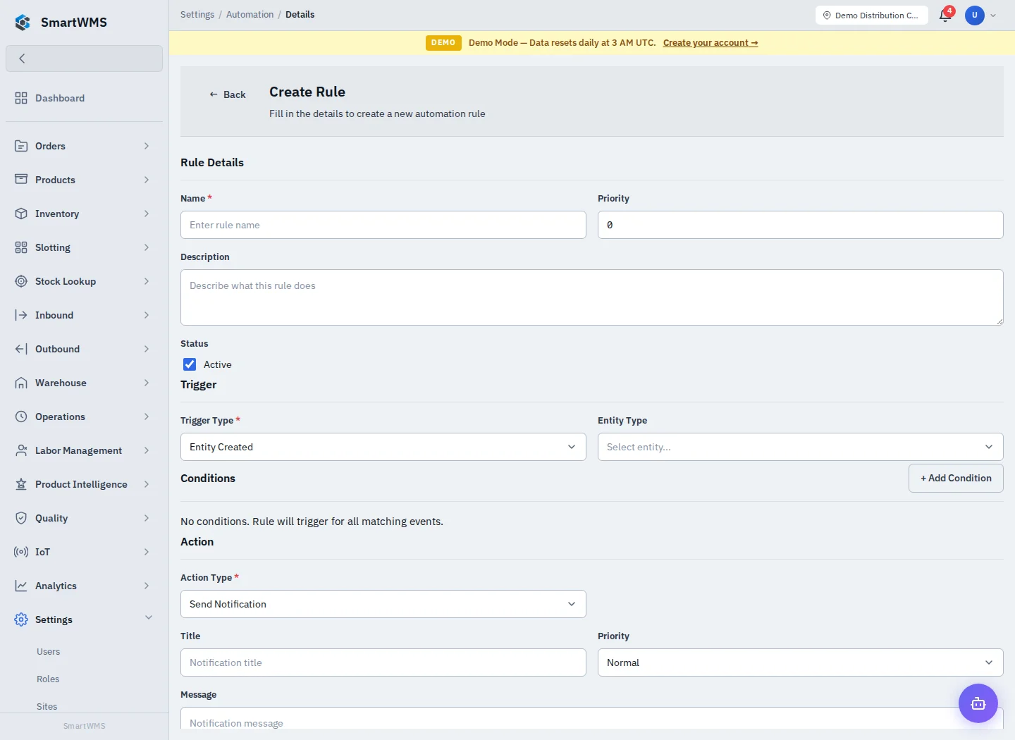 Automation Rules in the public demo account