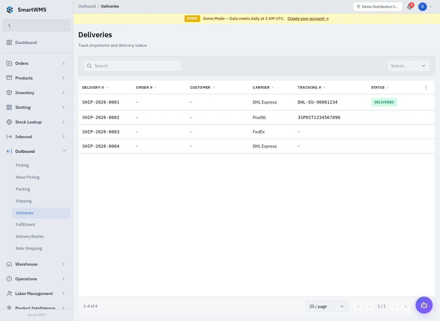 Delivery Follow-up in the public demo account