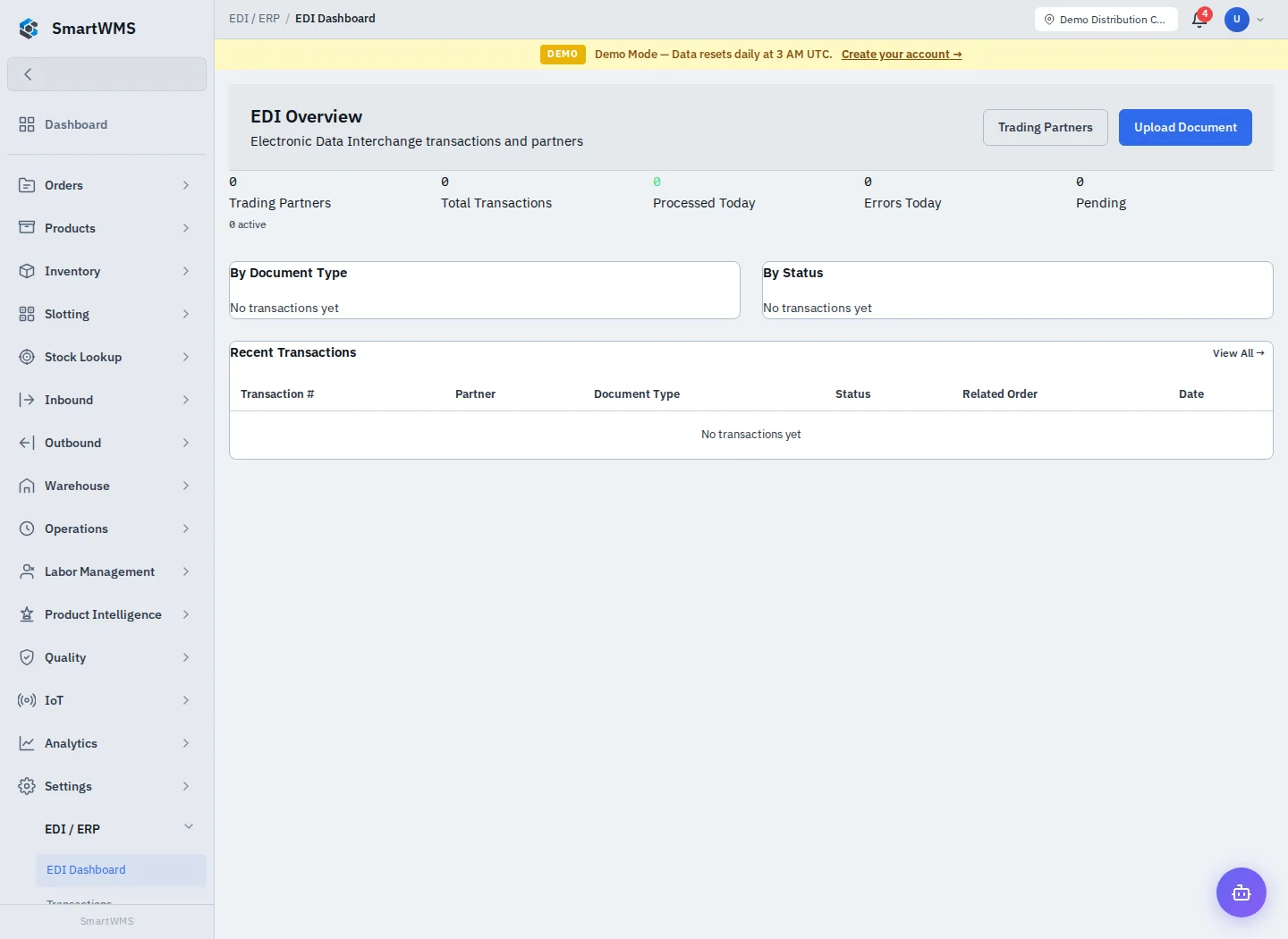 EDI Workspace in the public demo account
