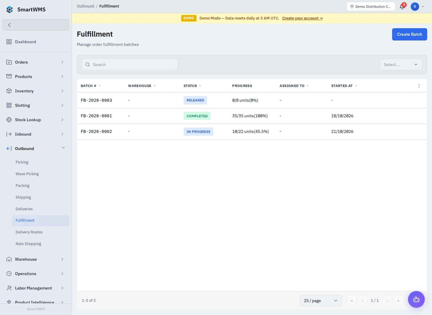 Fulfillment Batches in the public demo account