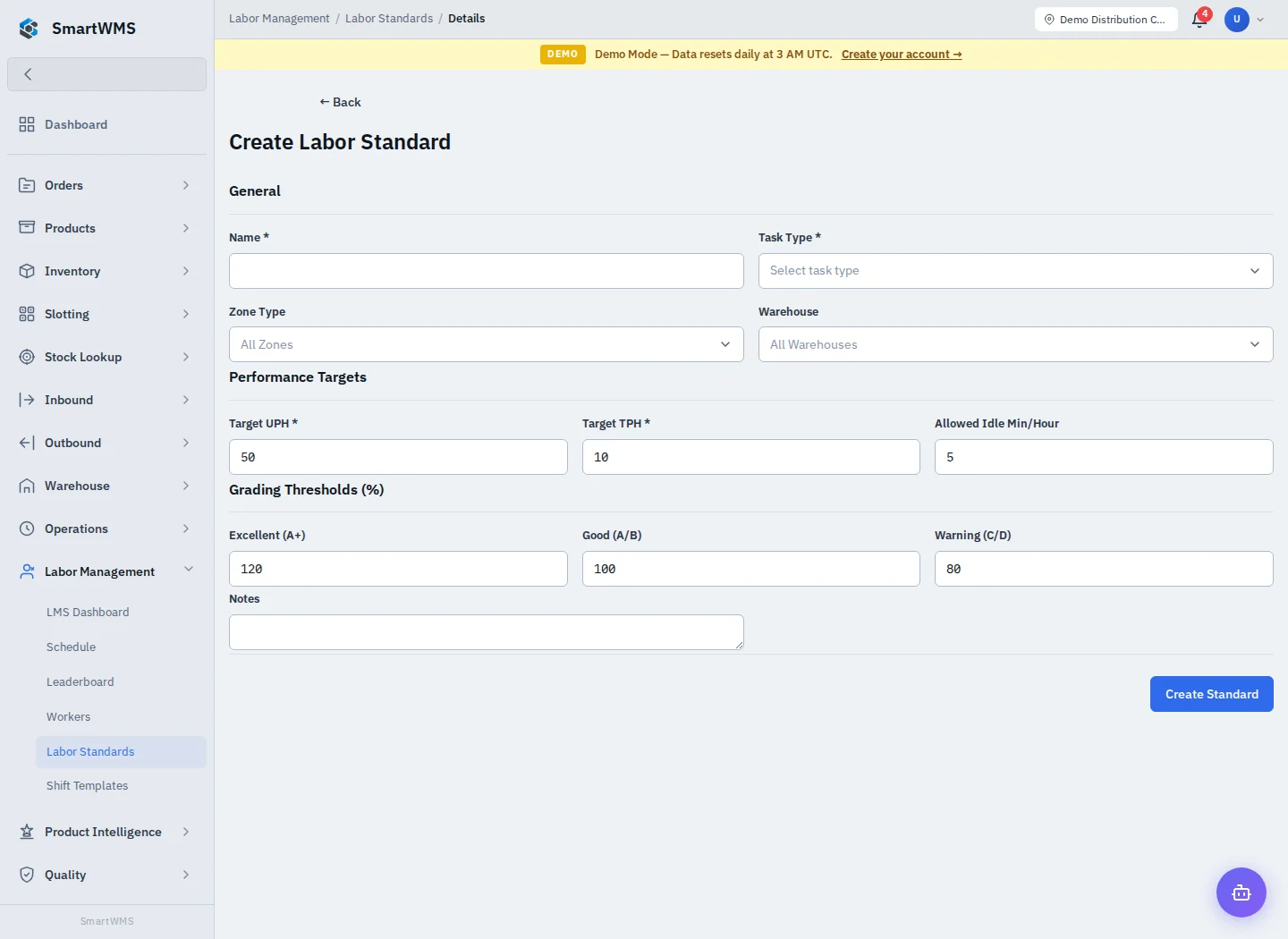 Labor Standards in the public demo account