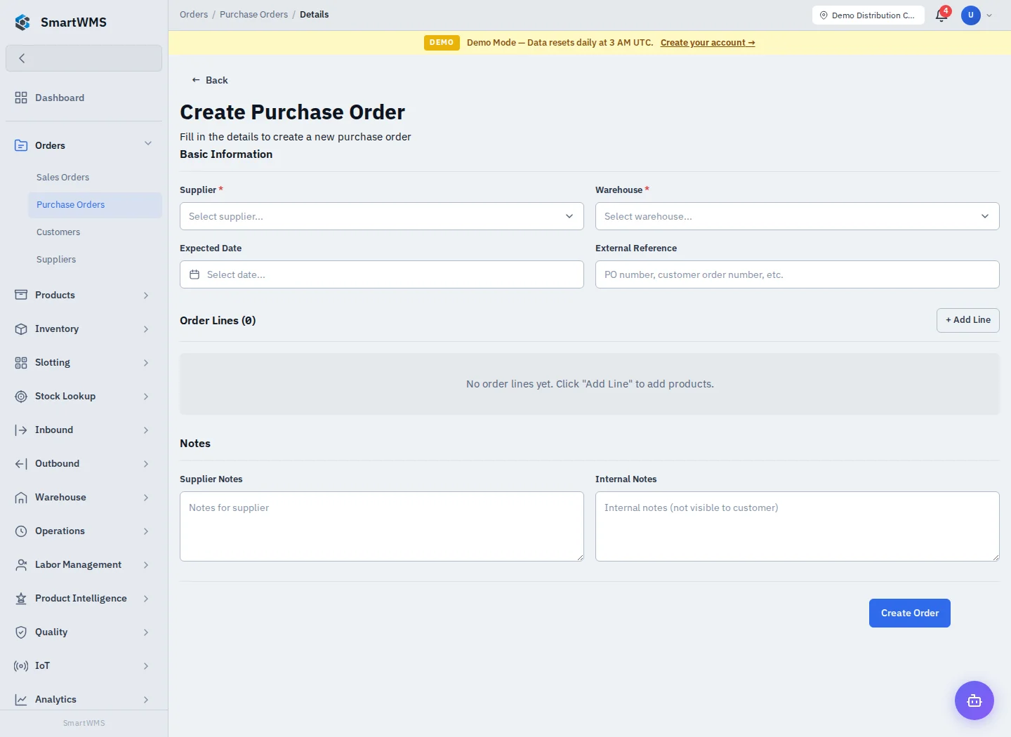 Purchase Orders in the public demo account
