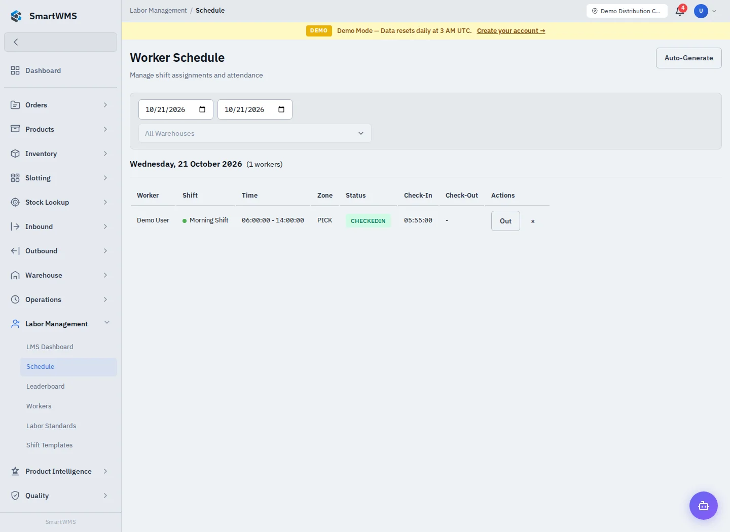 Workforce Schedule in the public demo account