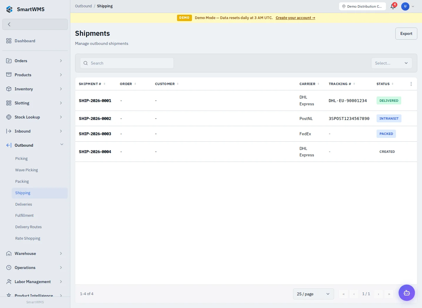 Shipments and Dispatch in the public demo account