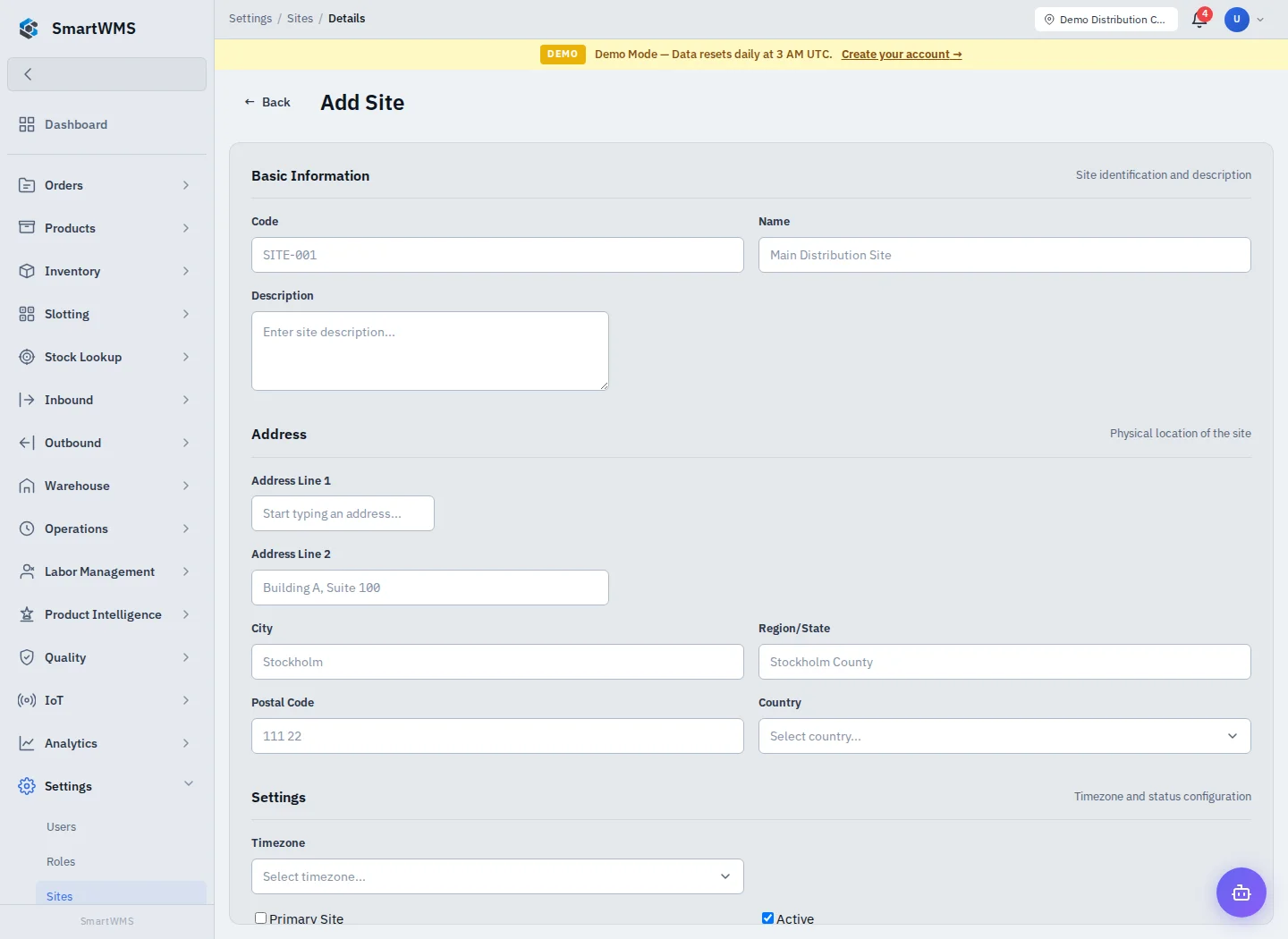 Sites and Context in the public demo account