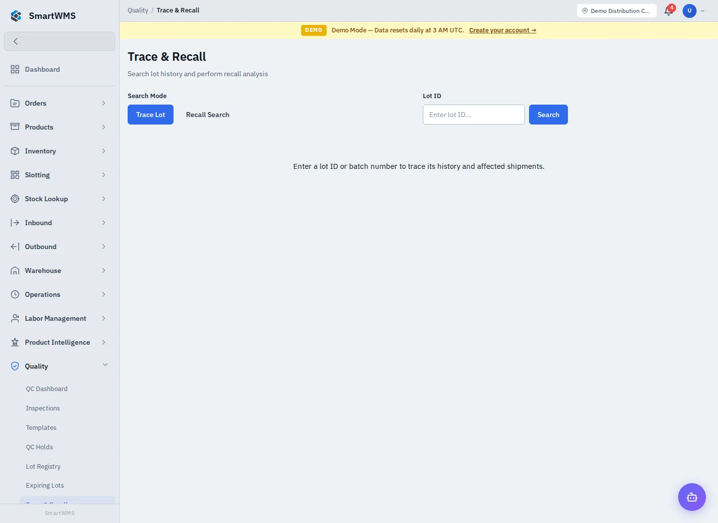 Trace and Recall in the public demo account