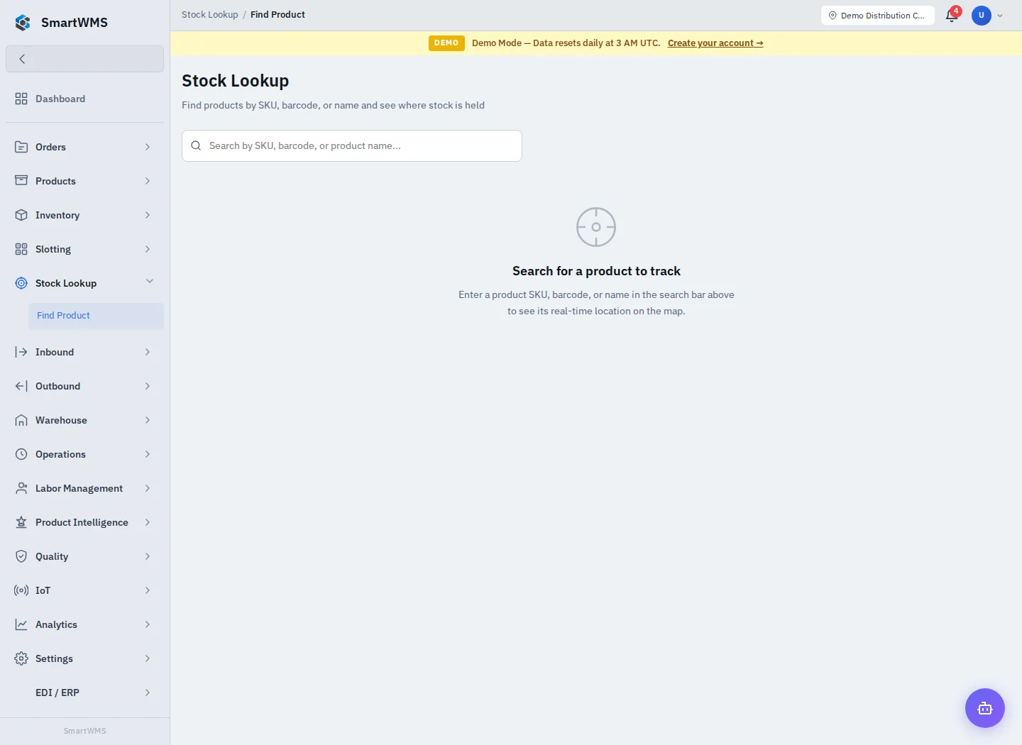 Find Product and Stock Locations in the public demo account